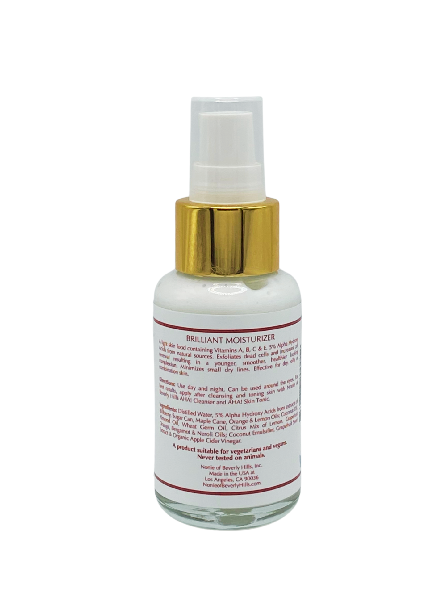 nonie aha brilliant moisturizer back label