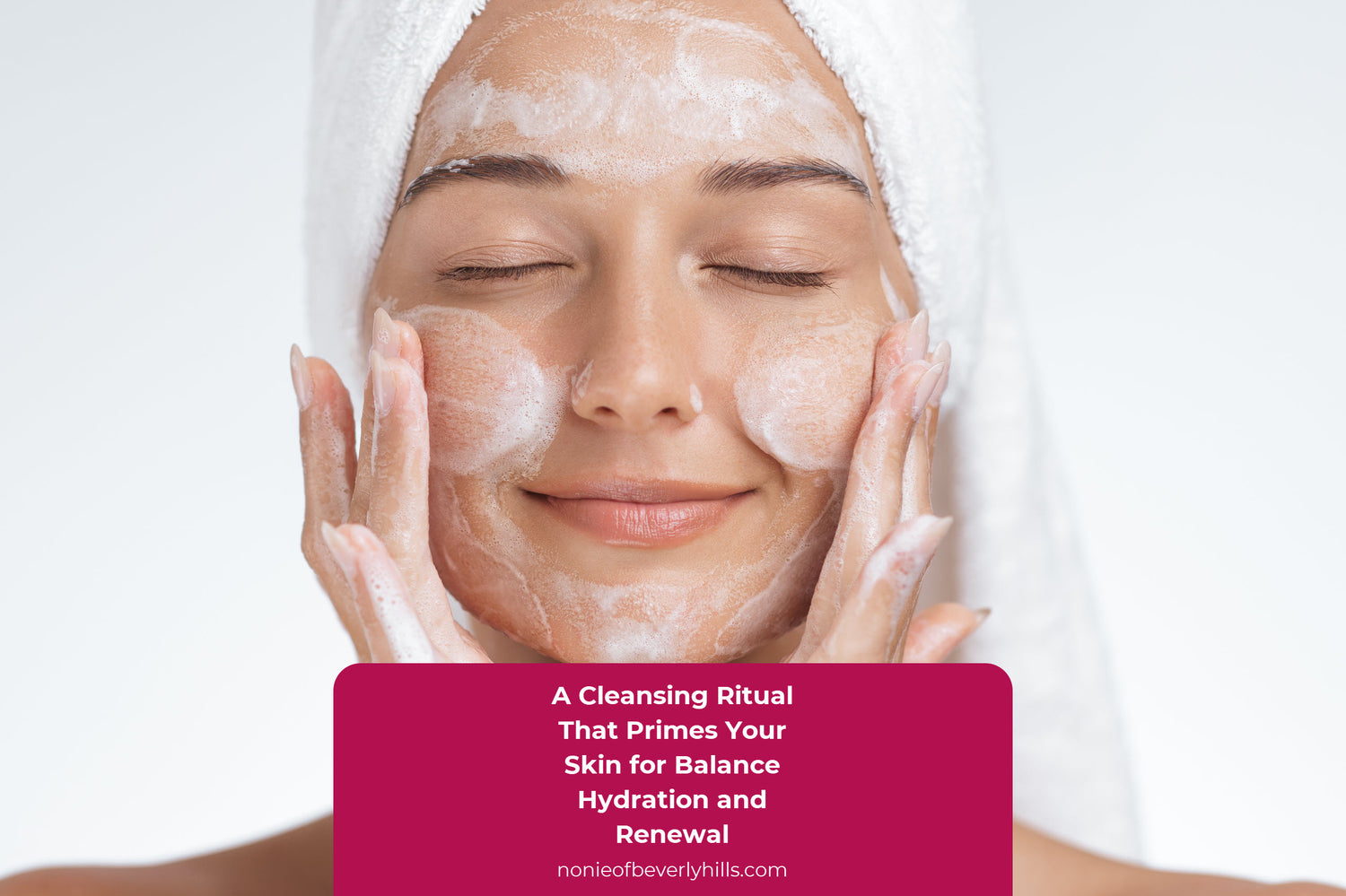 Woman applying cream to her face with a text overlay about a cleansing ritual.