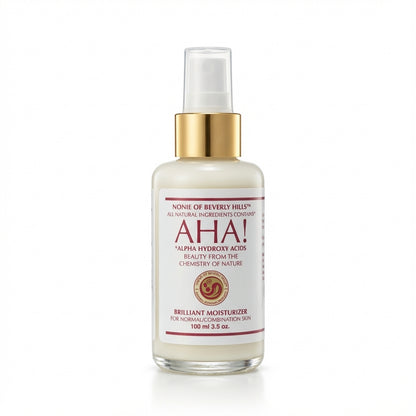 Nonie of Beverly Hills AHA Brilliant Moisturizer for Normal and Combination skin in glass bottle