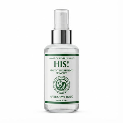 Bottle of Nonie of Beverly Hills HIS! After Shave Tonic 3.5 oz on a white background